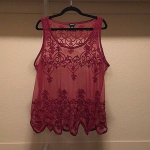Sheer Sleeveless Red Blouse